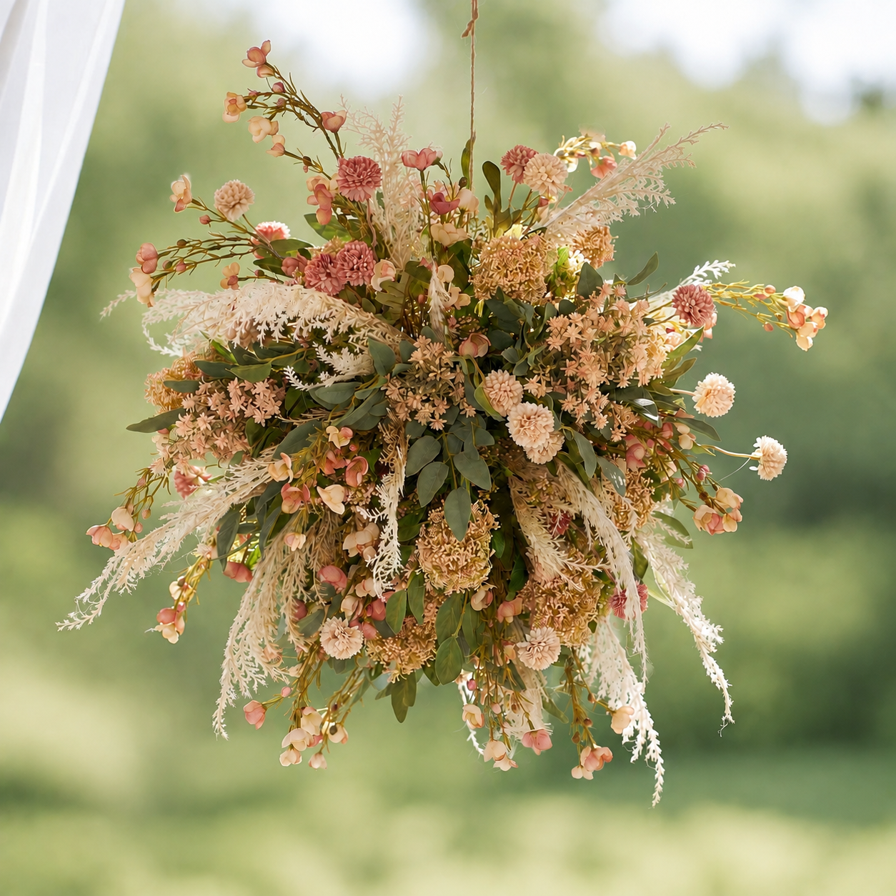 Blush Garden floral chandelier in a soft green garden