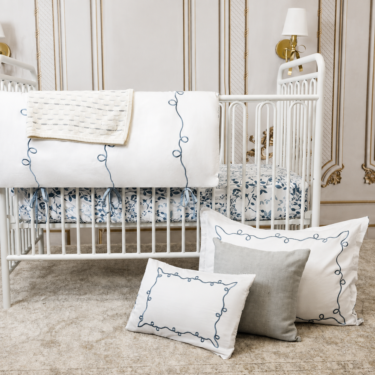 Lafayette Powder Blue Embroidered Crib Set