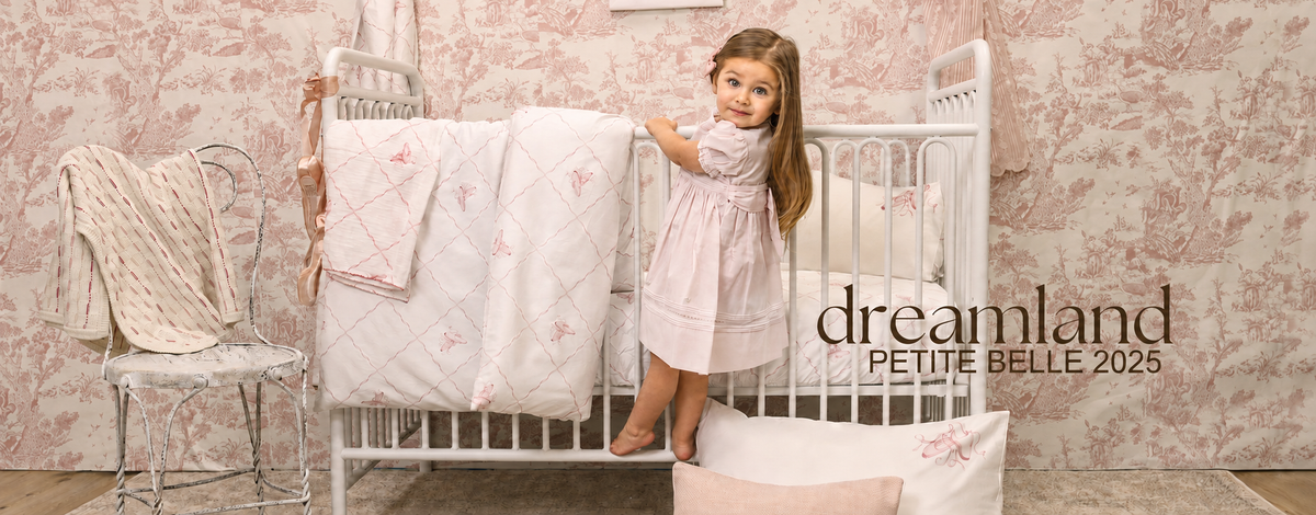 Petite Belle Dreamland, Rose Ballet crib bedding in warm soft daylight