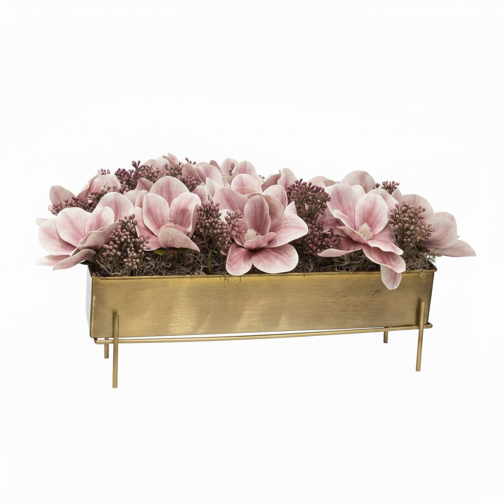 Flaura  Magnolia in Long Gold Vase