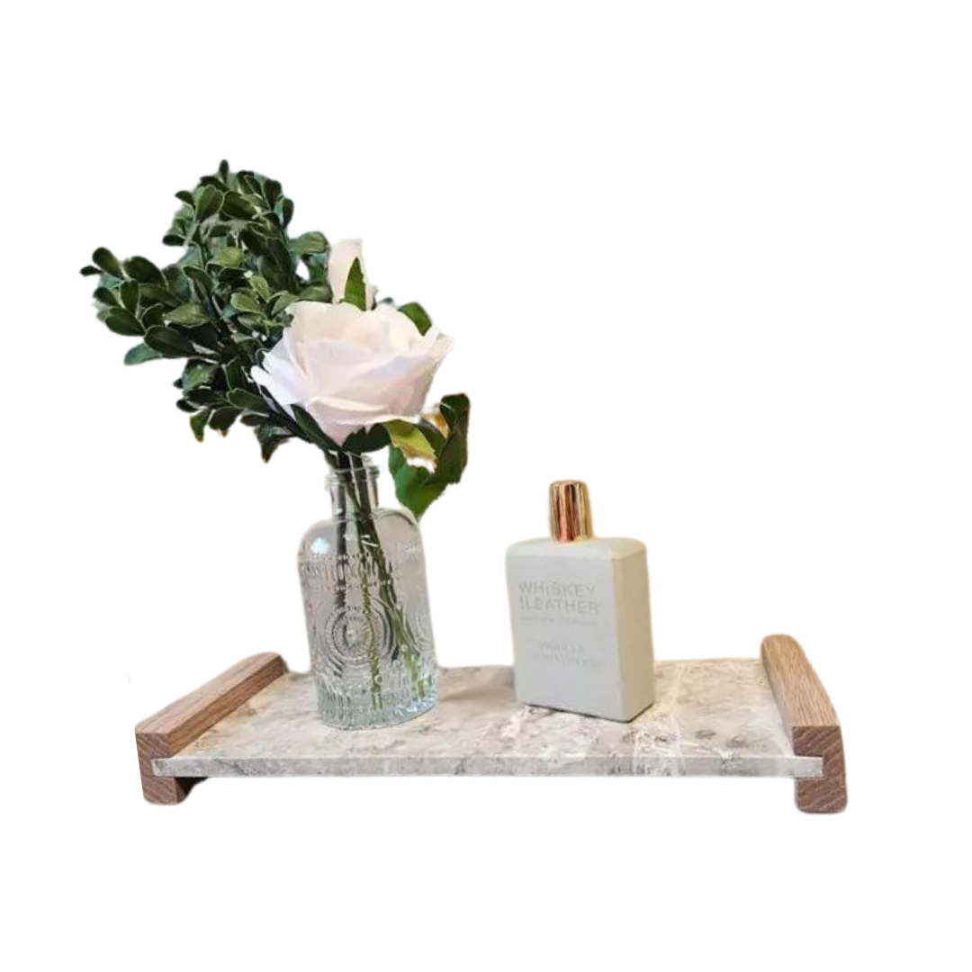 Vanity Marble Tray With Wood Handles