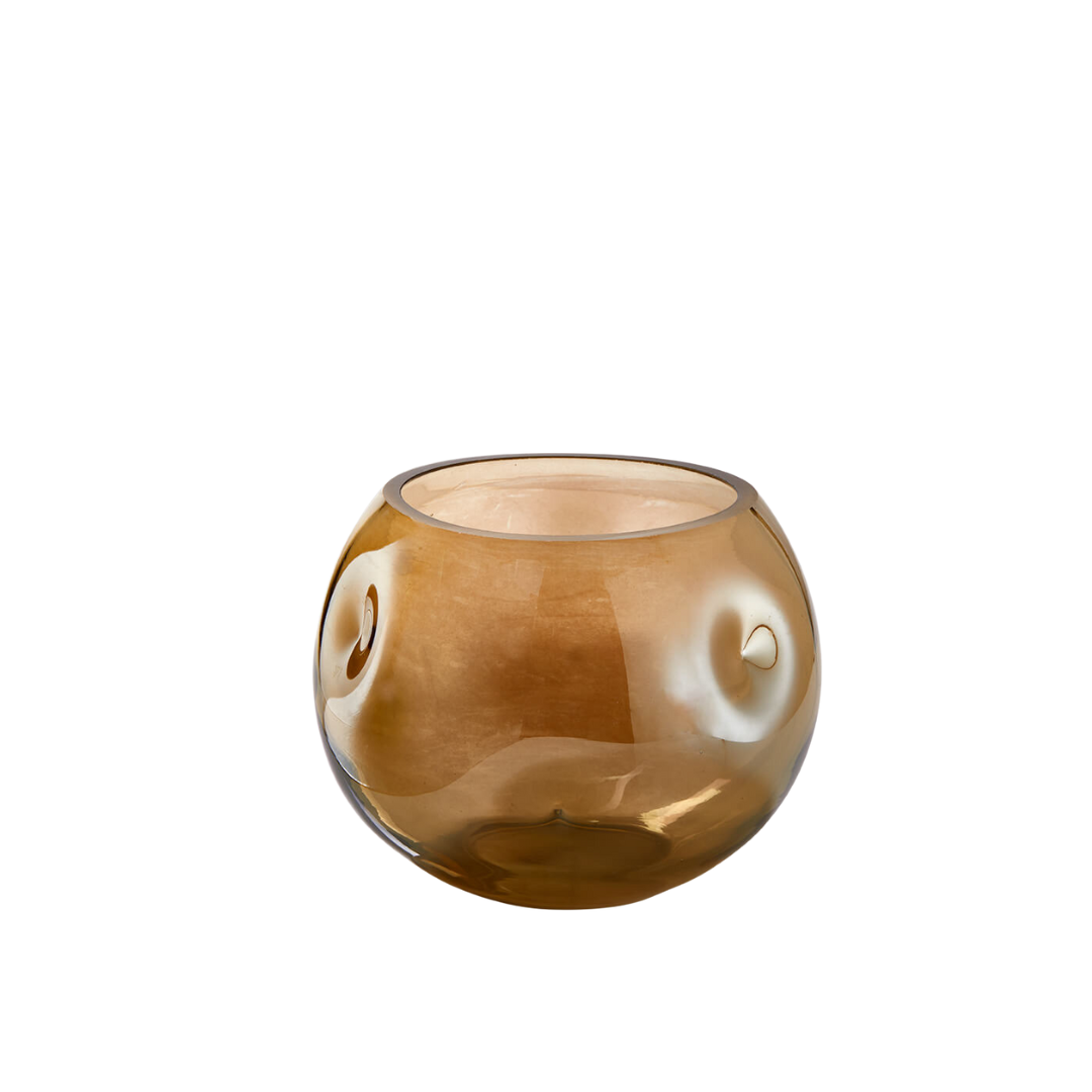 Dark Amber Luster Dimpled Fishbowl Vase
