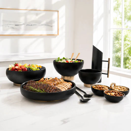 Matte Black Stainless Steel Pedestal Large Salad Bowl