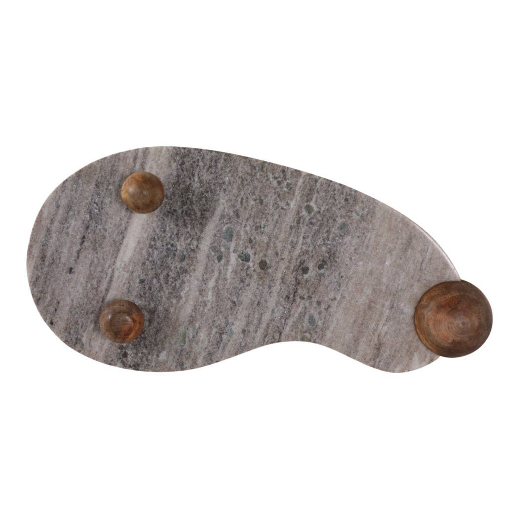 Decorative Tray - Beige Marble Curvy on Wood Ball Feet,17 in