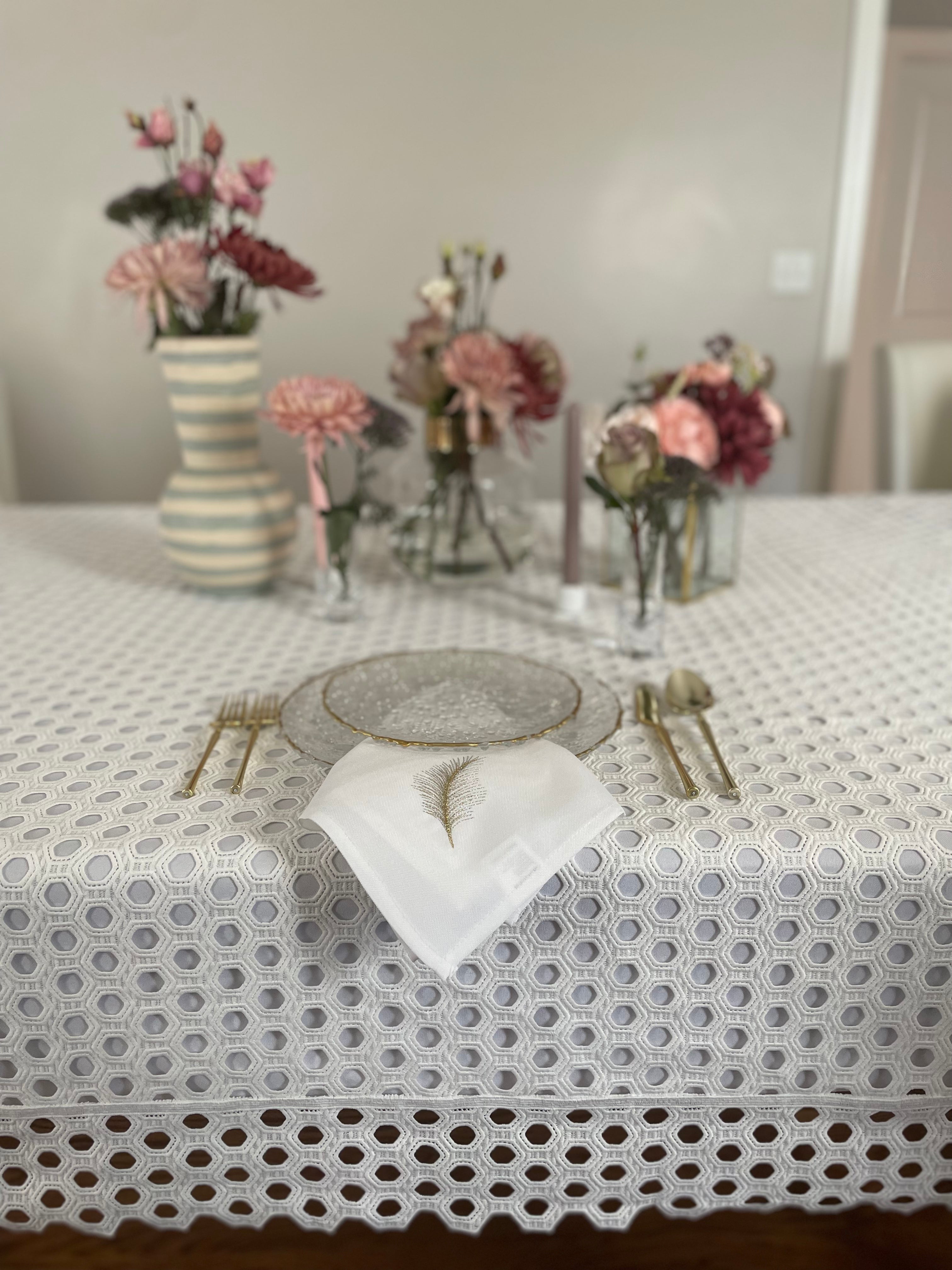 Adorn Your Table Eyelet Hexagon Lace Tablecloth