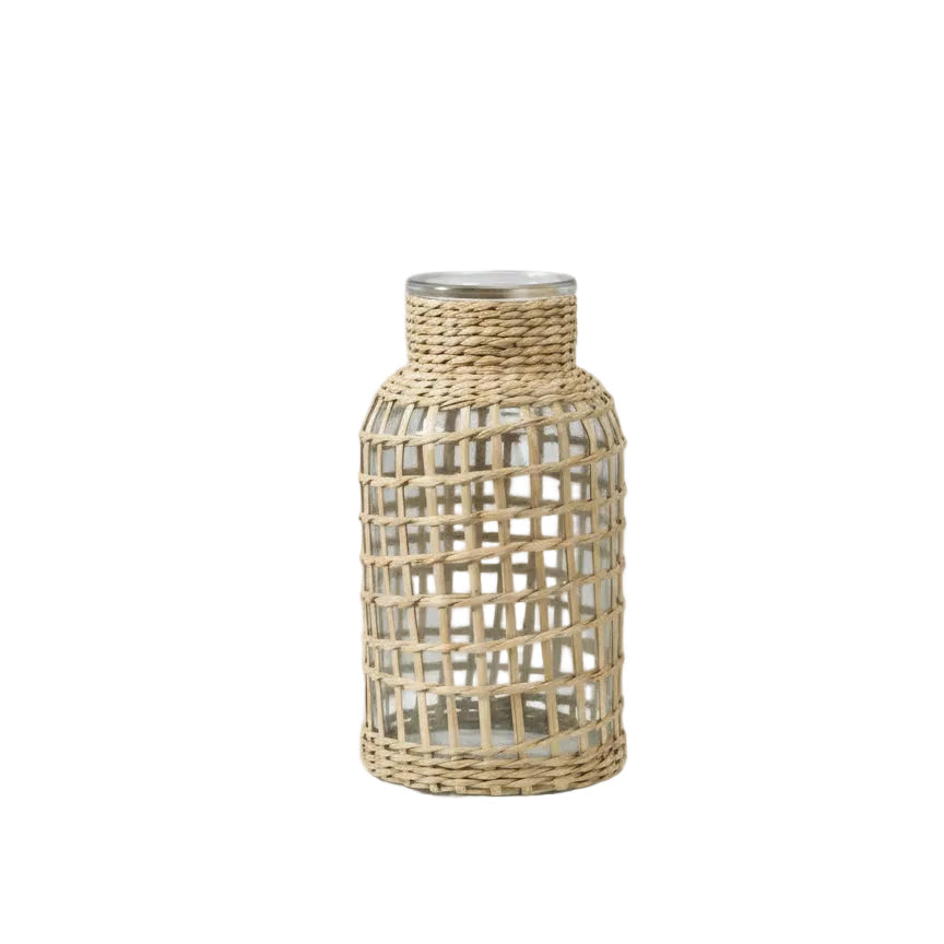 Los Cabos Tall Rattan Glass Vase