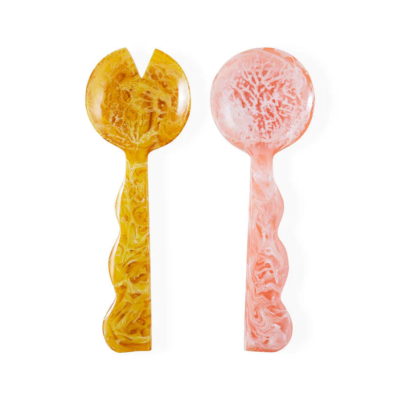 Jonathan Adler Como Pink & Yellow Ripple Salad Serving Set