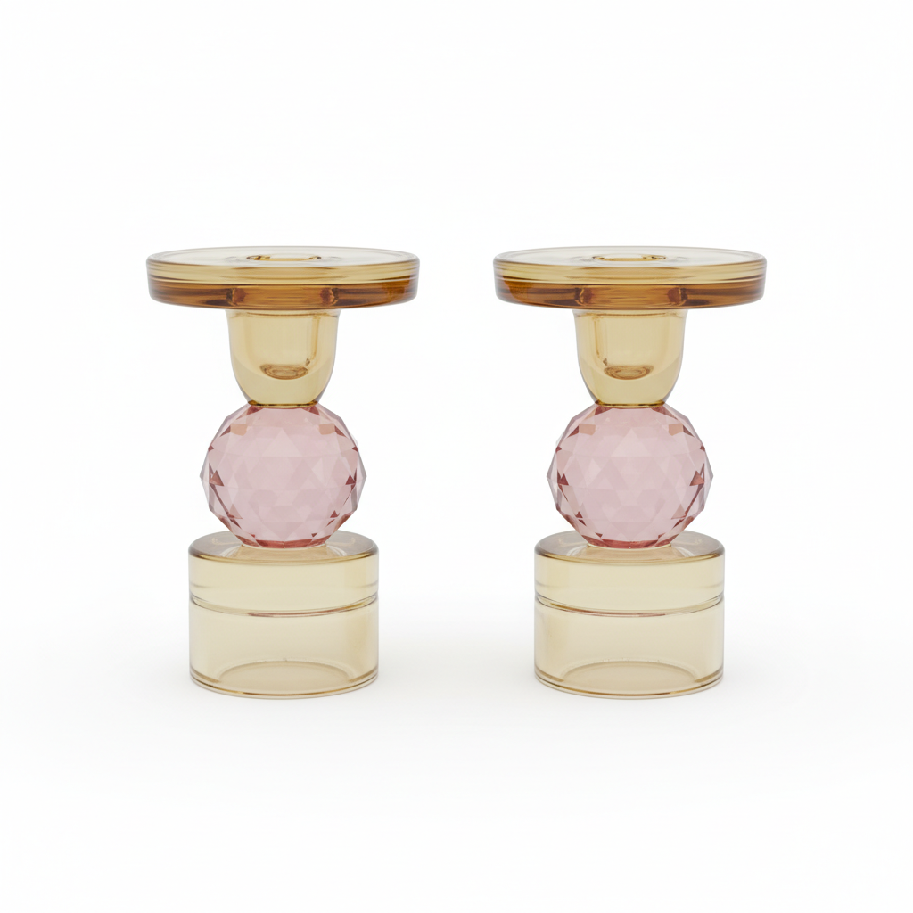 Amber/Pink Diamond Foot Tea Light Holders
