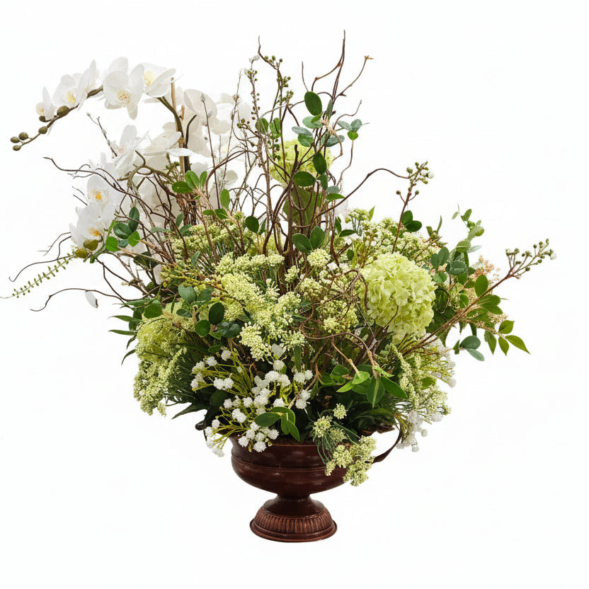 Flaura White Floral in Brown Dish