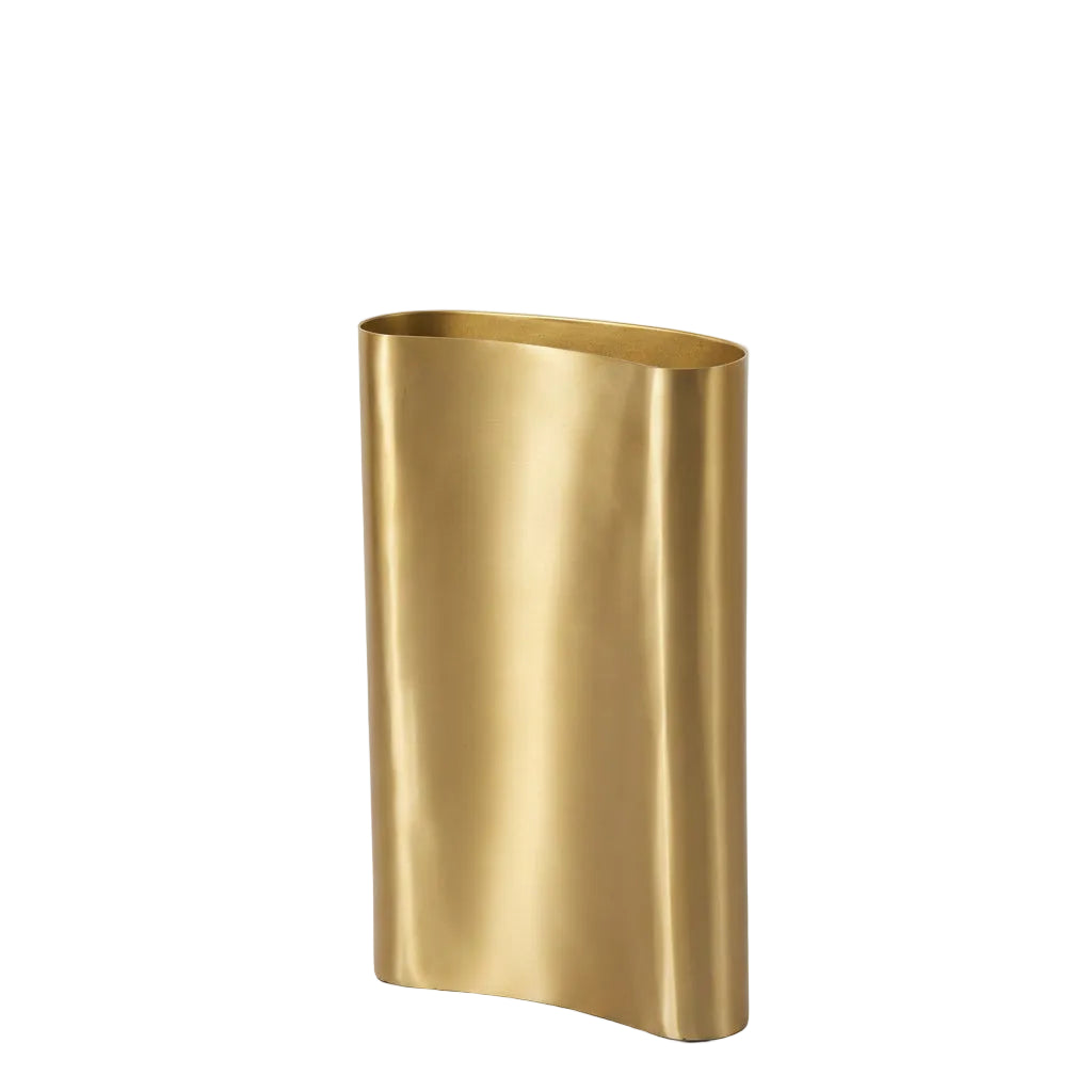 Bretagne Matte Gold Curved Aluminum Vase- Tall 12in