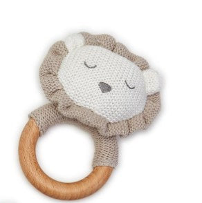 Knitted Rattle With Natural Wood Grip