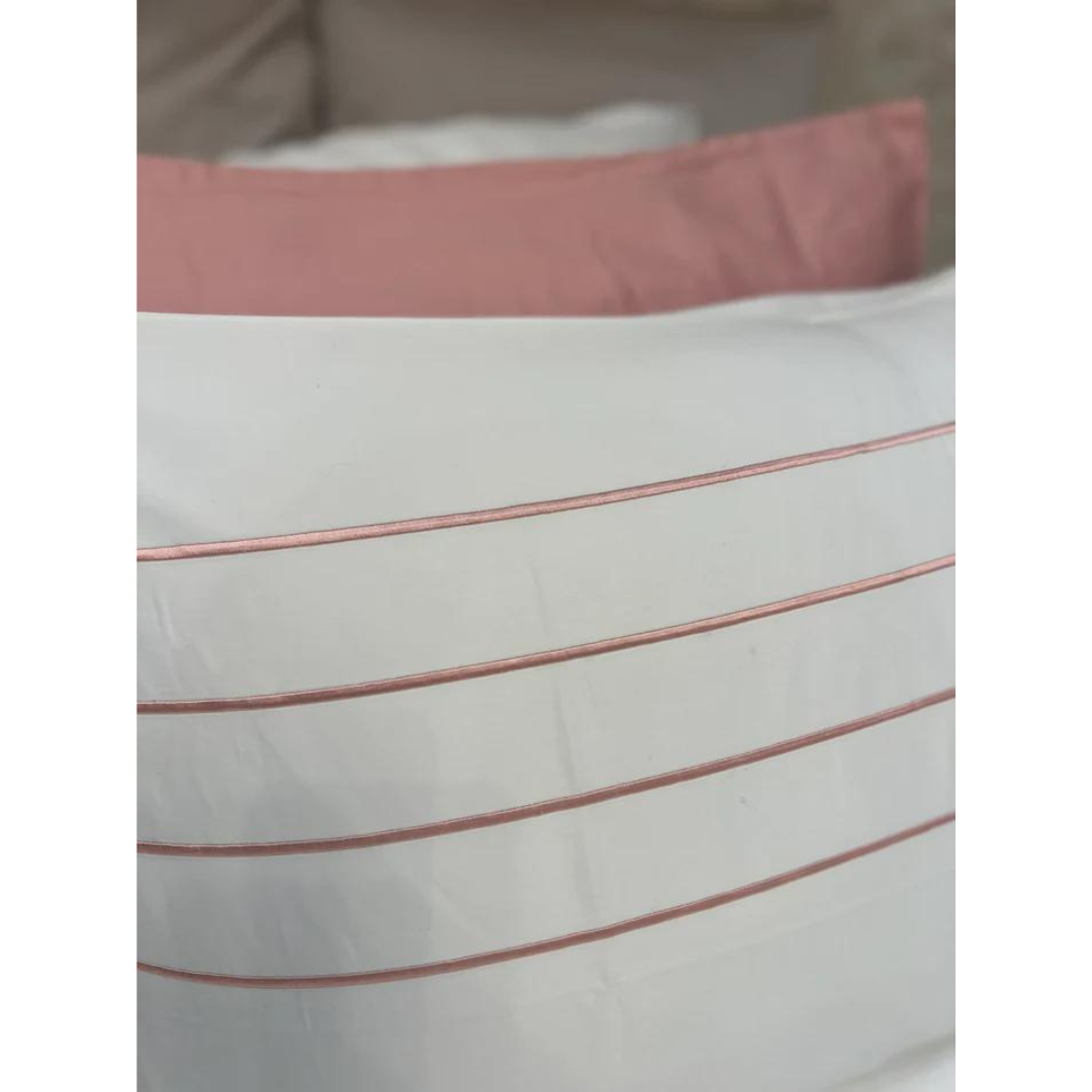 Pink Striped Embroidered Duvet Set