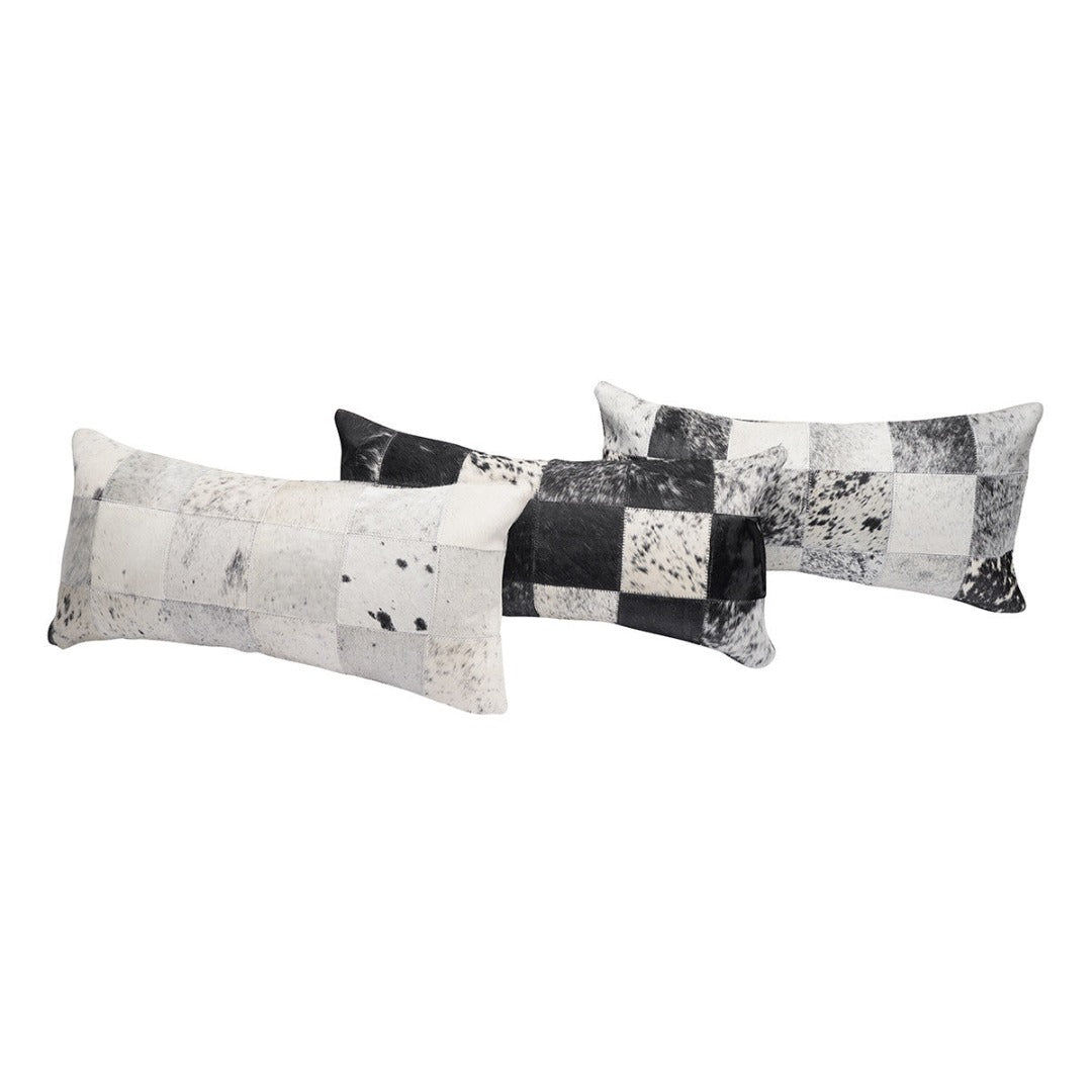 Black and White Salt and Pepper Patch Cowhide Pillow