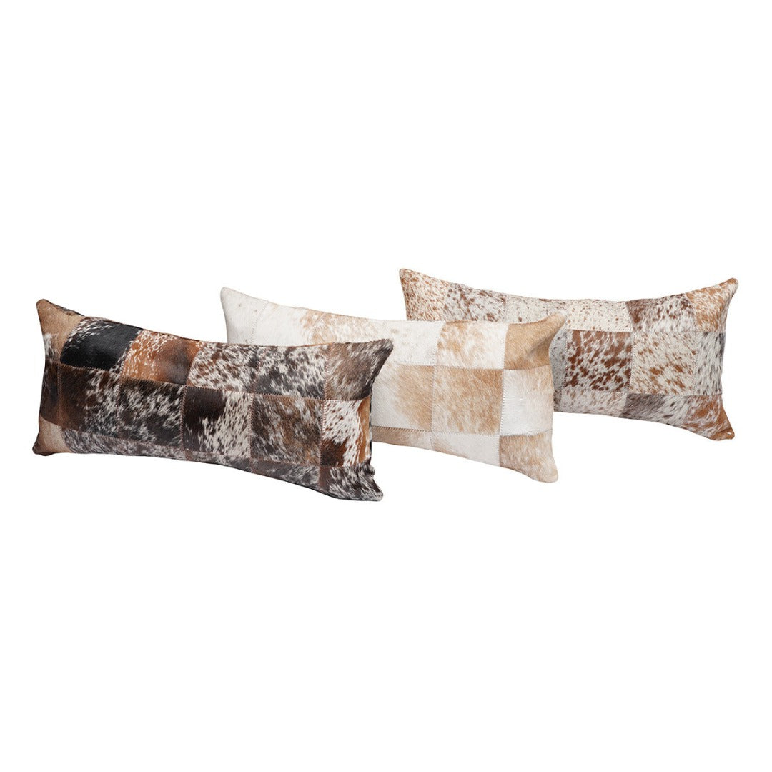 Brown and White Salt and Pepper Patch Cowhide Pillow