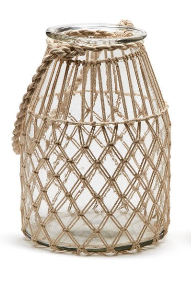 Jar Vase/ Candleholder With Natural Rope Weave
